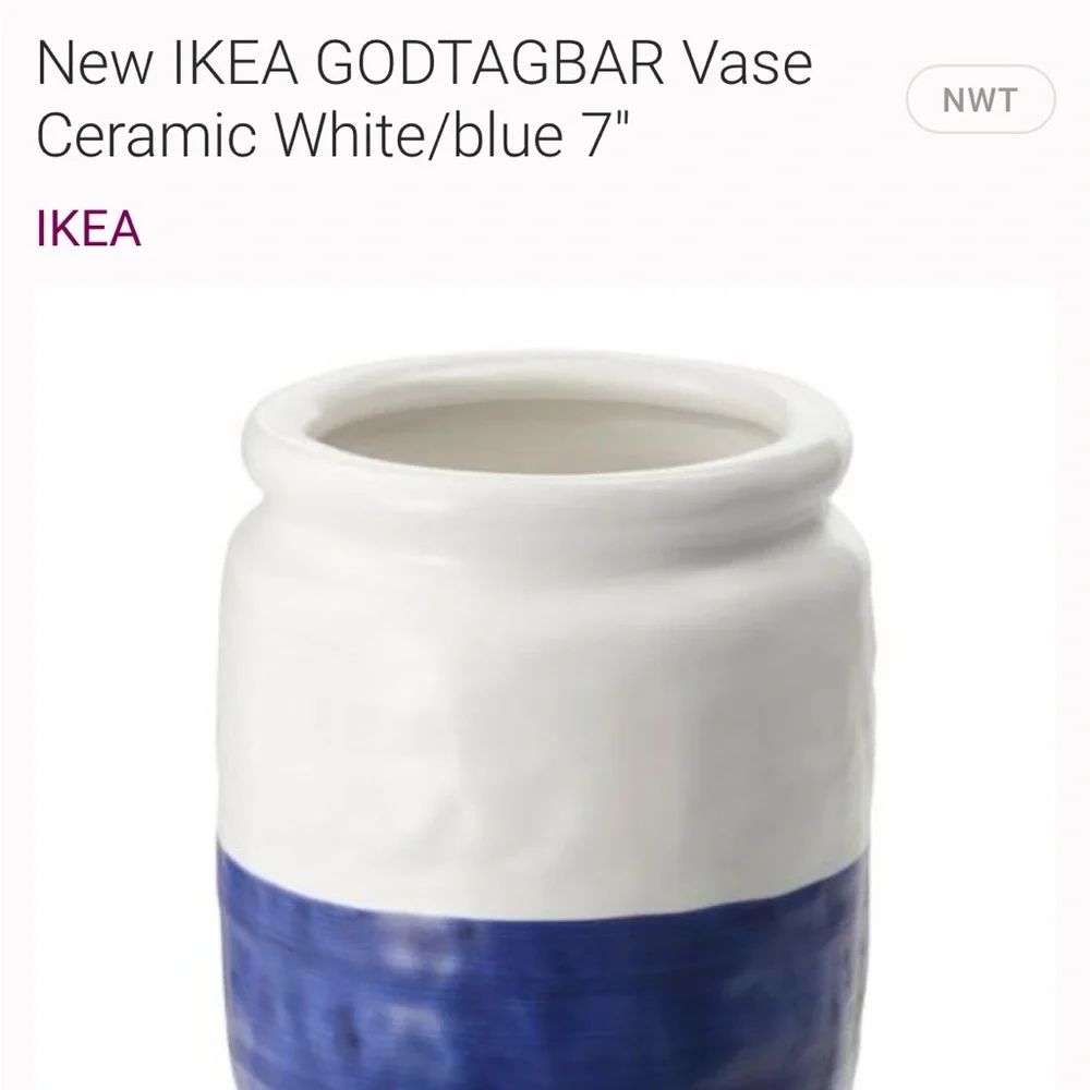 New IKEA Blue and White Ceramic Vase